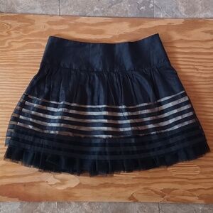 Free People Black Sateen Ribbon Striped Mini Skirt Tulle Ruffle Size 10 NWOT